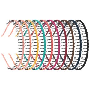 Framendino, 10 Pack Ribbon Wrapped Metal Headbands with Teeth Comb Hair Hoop Hairband for Women Girls