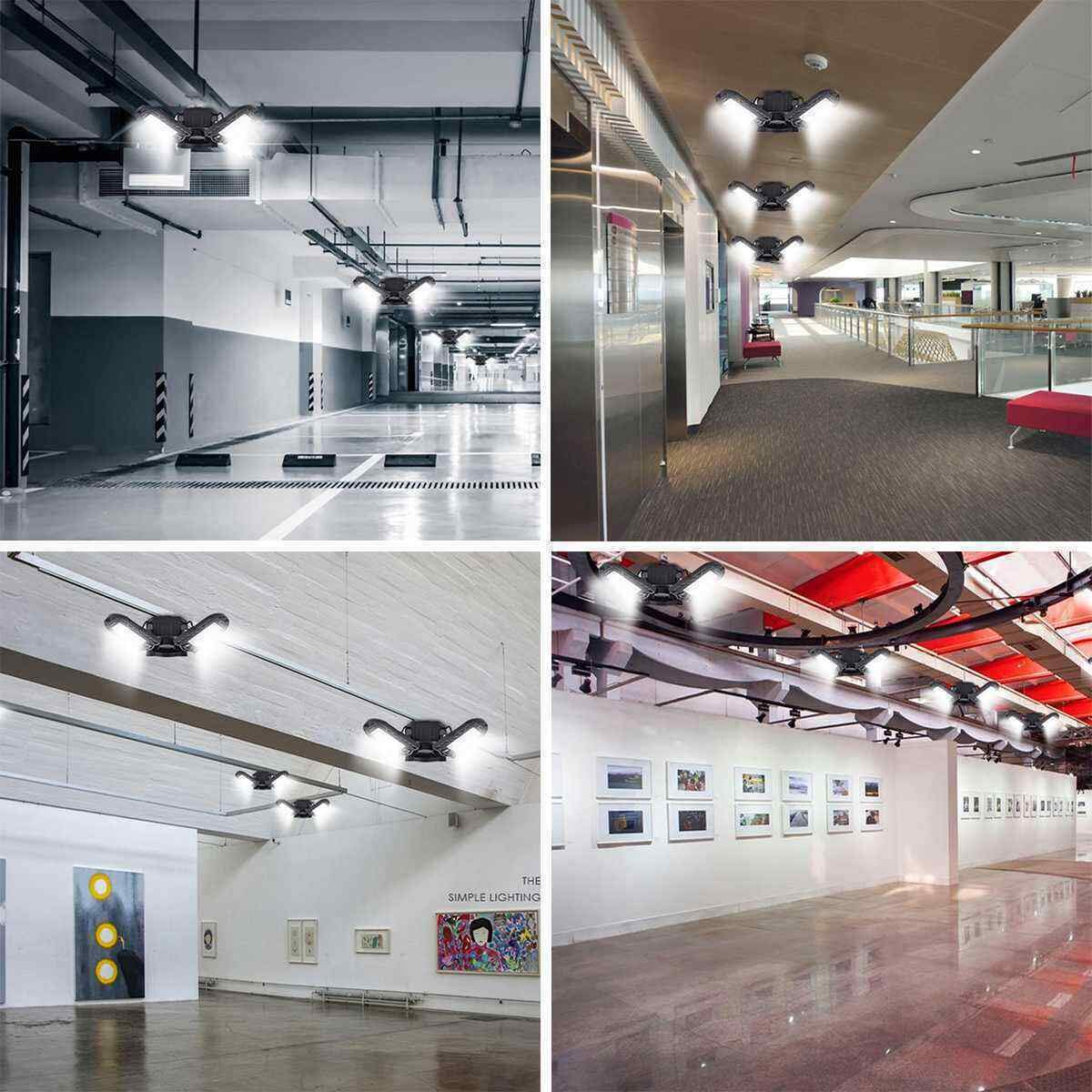 KONPWAY Deformable LED Garage Light - 6000 Lumen 6500K Daylight 60W, Three Leaf Garage Organization Ceiling Lighting