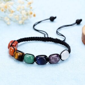 Top Plaza 7 Chakra Stone Yoga Bracelet Reiki Healing Crystal Natural Gemstone Braided Rope Bracelets for Women Men