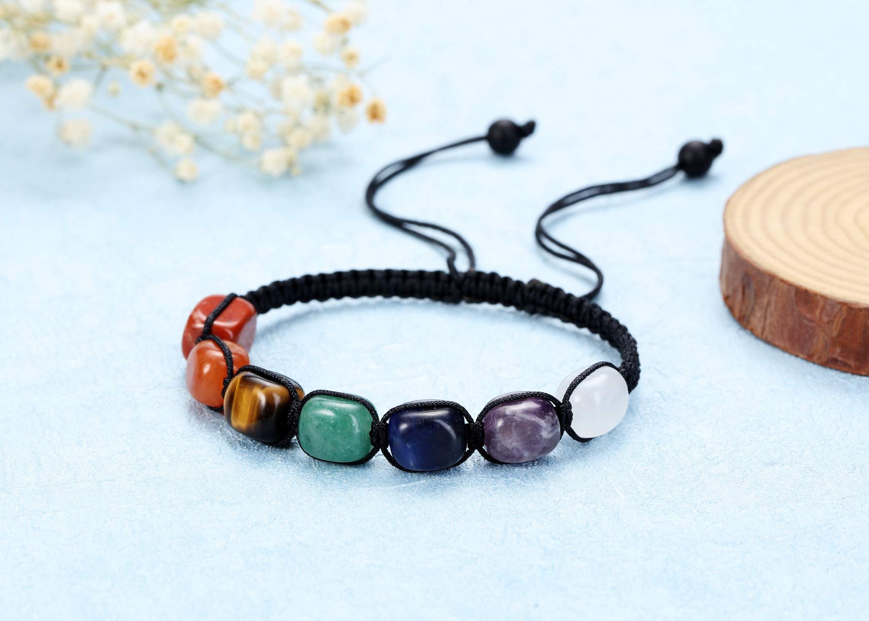 Top Plaza 7 Chakra Stone Yoga Bracelet Reiki Healing Crystal Natural Gemstone Braided Rope Bracelets for Women Men