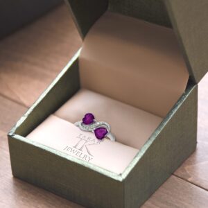 Elegant 10k White Gold Double Heart Amethyst and Diamond Infinity Ring (Size 6.25)