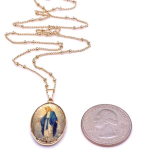 LESLIE BOULES Virgen La Milagrosa Pendant Necklace 18K Gold Plated Chain 18 Inches Length