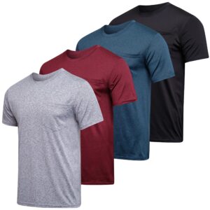 Mens Quick Dry Dri Fit Moisture Wicking Active Wear Workout Running Training Athletic Performance Short Sleeve Crew Pocket T-Shirt Undershirt Essentials Top Tee ropa Deportiva para Hombre-Set 3, XL