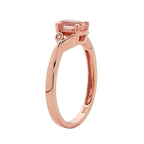 Gin & Grace 10K Rose Gold Genuine Morganite Ring with Diamonds for women | Ethically, authentically & organically sourced (Oval-cut) shaped Morganite jewelry for her | Morganite Ring for women