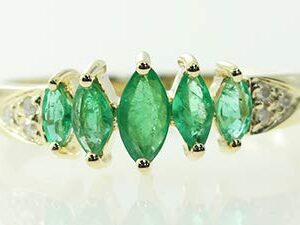 Gin & Grace 10K Yellow Gold Natural Zambian Emerald Ring with Natural Diamonds|Ethically, authentically & organically sourced Marquise-Cut Emerald hand-crafted jewelry for her | Emerald Ring