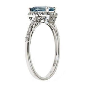 Gin & Grace 10K White Gold Genuine Aquamarine Ring with Diamonds for Women | Ethically, authentically & organically sourced (Emerald-Cut) Shaped Aquamarine Hand-Crafted Jewelry for her.