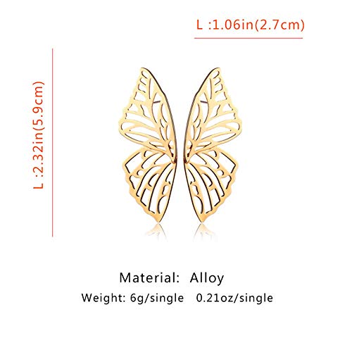 Fashion Hollow Big Butterfly Drop Dangle Earrings Gold Exaggerated Butterfly Wings Personality Stud Earrings for Women(Gold)