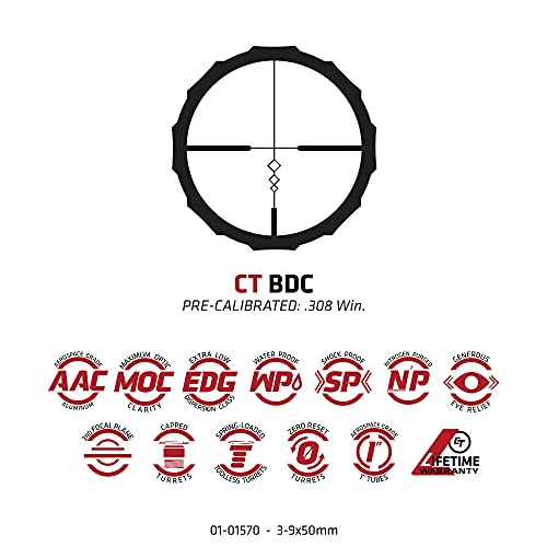 Crimson Trace Brushline 3-9x50mm Riflescope with SFP, BDC Reticle, Lightweight Solid Construction, Scope Caps and Lens Cloth for Hunting, Shooting and Outdoor