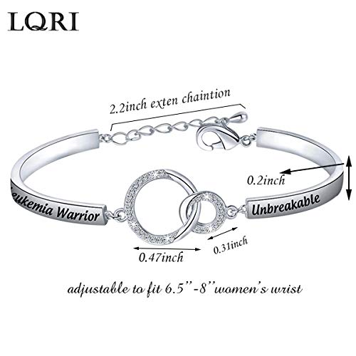 LQRI Leukemia Awareness Bracelet Leukemia Survivor Gift Leukemia Warrior Unbreakable Bracelet Cancer Fighter Gift For Women(silver-Leukemia)