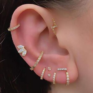 Jewseen 14K Gold Cartilage Earring Cubic Zirconia Tragus Earring 16g Crown Design Helix Stud Rings Solid Gold Conch Ear Piercing Jewelry