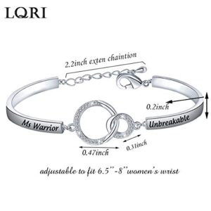 LQRI Multiple Sclerosis Bracelet MS Awareness Gift MS Warrior Unbreakable Bracelet MS Survivor Jewelry Cancer Fighter Gift For Women(silver-MS Warrio)