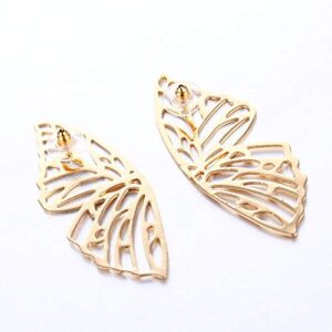 Fashion Hollow Big Butterfly Drop Dangle Earrings Gold Exaggerated Butterfly Wings Personality Stud Earrings for Women(Gold)