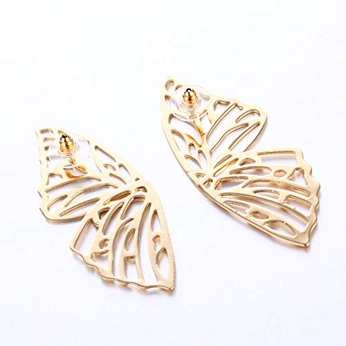 Fashion Hollow Big Butterfly Drop Dangle Earrings Gold Exaggerated Butterfly Wings Personality Stud Earrings for Women(Gold)