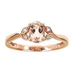 Gin & Grace 10K Rose Gold Genuine Morganite Ring with Diamonds for women | Ethically, authentically & organically sourced (Oval-cut) shaped Morganite jewelry for her | Morganite Ring for women