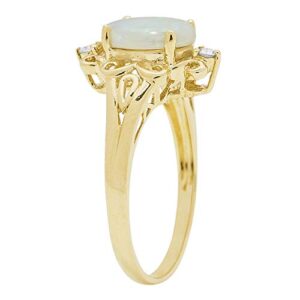 Gin & Grace 14K Yellow Gold Natural Opal & Diamond (I1,I2) Engagement Propose Promise Ring for Women