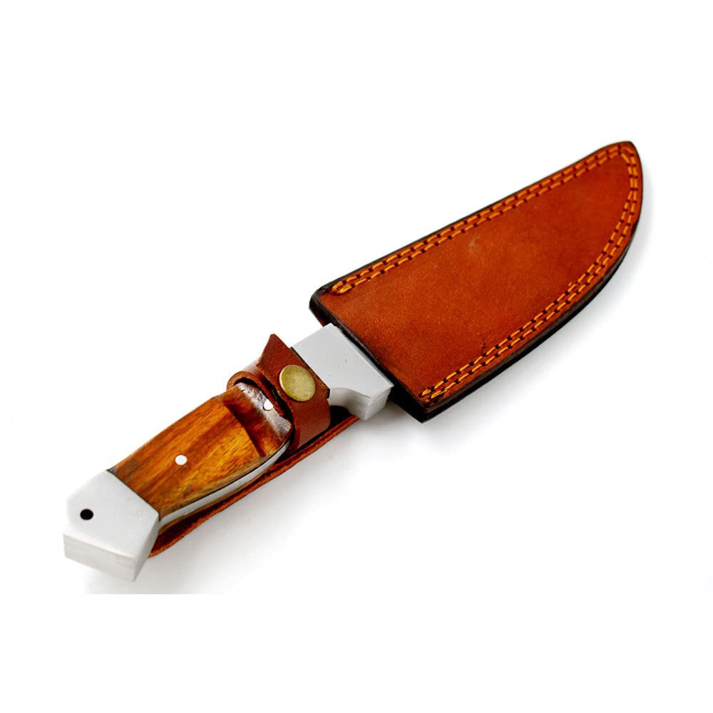 Wild Turkey Handmade Collection Heavy Duty Wood Handle Hunting Knife | Stainless Steel Blade | Genuine Leather Sheath Included