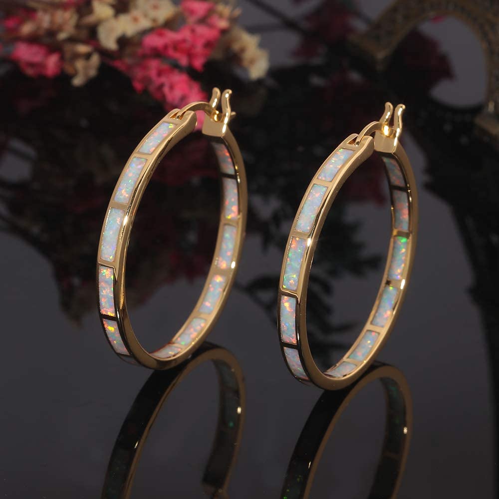 CiNily Big Gold Hoop Earrings Womens Opal Jewelry 14K Yellow Gold Plated Yellow Large Gemstone Earrings 32mm