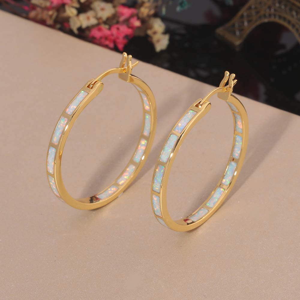 CiNily Big Gold Hoop Earrings Womens Opal Jewelry 14K Yellow Gold Plated Yellow Large Gemstone Earrings 32mm