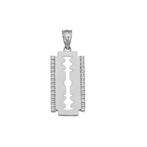 certified 925 sterling silver cz-accented razor blade pendant charm necklace