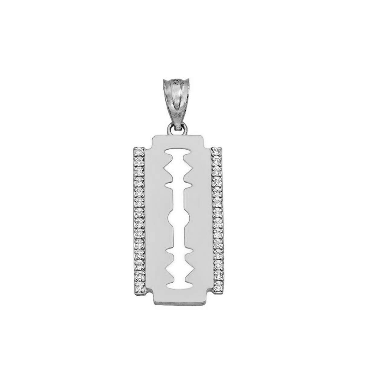 Certified 925 Sterling Silver CZ-Accented Razor Blade Pendant Charm Necklace