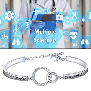 LQRI Multiple Sclerosis Bracelet MS Awareness Gift MS Warrior Unbreakable Bracelet MS Survivor Jewelry Cancer Fighter Gift For Women(silver-MS Warrio)