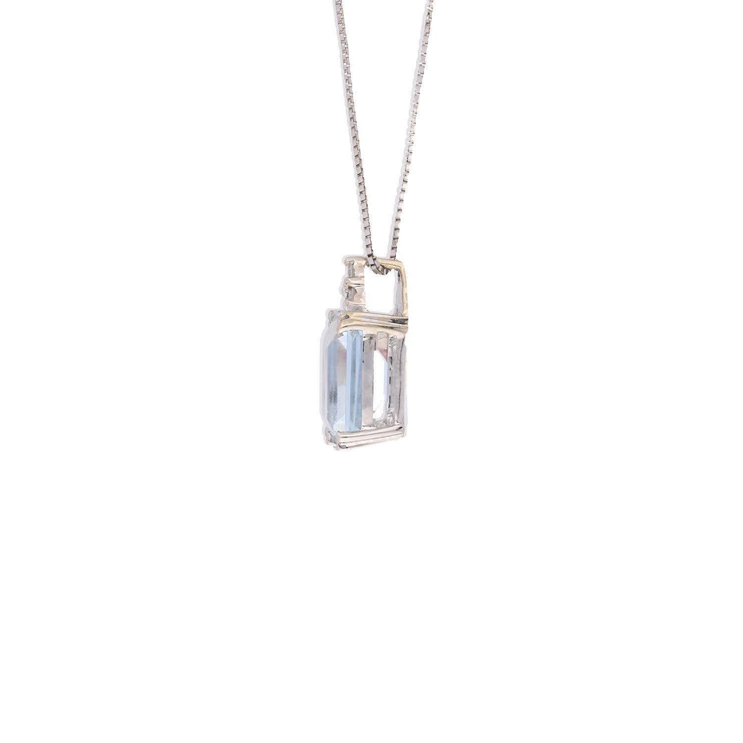 Gin & Grace 14K White Gold Genuine Emerald Cut 1.35 Ct Aquamarine & Natural Diamond (I1,I2) Big Cocktail Pendant for Women