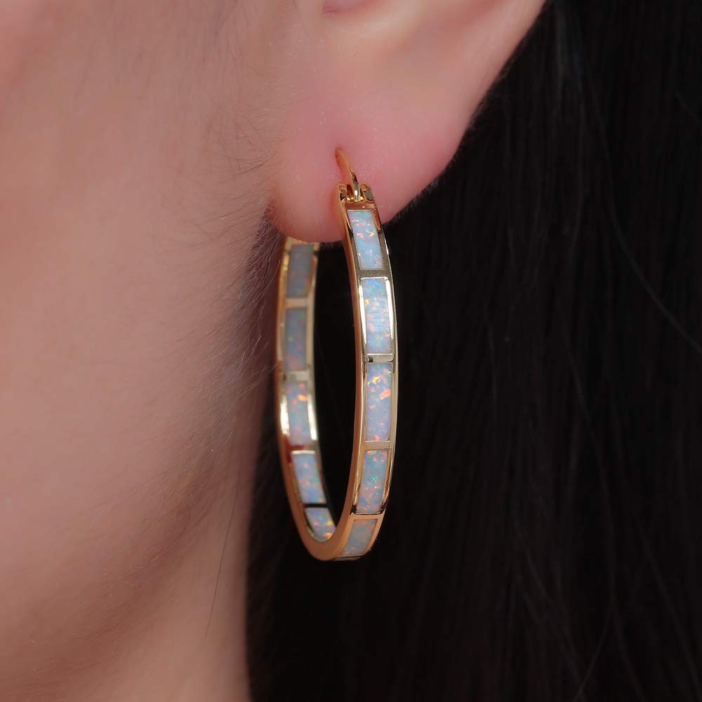 CiNily Big Gold Hoop Earrings Womens Opal Jewelry 14K Yellow Gold Plated Yellow Large Gemstone Earrings 32mm