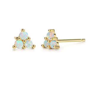 cinily tiny triangle opal stud earrings, 14k yellow gold plated hypoallergenic small gold earrings for women cartilage jewelry