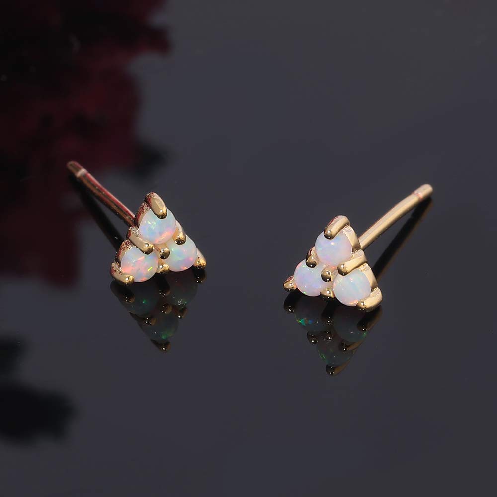 CiNily Tiny Triangle Opal Stud Earrings, 14K Yellow Gold Plated Hypoallergenic Small Gold Earrings for Women Cartilage Jewelry