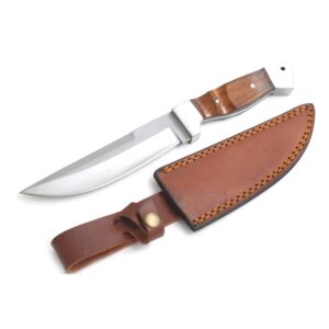 Wild Turkey Handmade Collection Heavy Duty Wood Handle Hunting Knife | Stainless Steel Blade | Genuine Leather Sheath Included