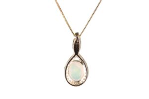 gin & grace valentine's jewelry 10k yellow gold natural australian opal diamond (i1,i2) pendant necklace for women