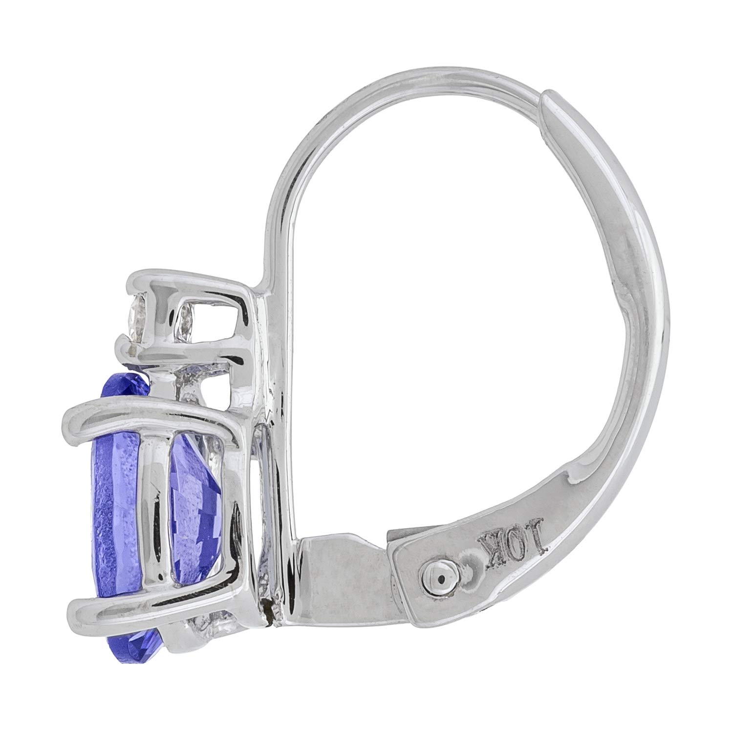 Gin & Grace 10K White Gold Natural Diamond (I1,I2) & Genuine Tanzanite Lever Back Earring for Women