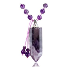 Sunligoo Urn Pendant Necklace for Ashes Cremation Memorial Keepsake Jewelry Healing Crystal Amethyst Point Pendant Natural Stone Beads Necklaces for Women