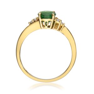 Gin & Grace 10K Yellow Gold Natural Diamond (I1,I2) & Natural Emerald Statement Ring for Women Jewelry Gifts