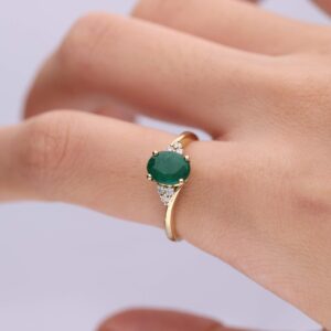 Gin & Grace 10K Yellow Gold Natural Diamond (I1,I2) & Natural Emerald Statement Ring for Women Jewelry Gifts