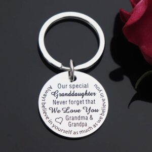 CHENVA Grandparents to Granddaughter Gifts Never Forget That We Love You Keychain Inspirational Gift for Granddaughter (Our Special Granddaughter)