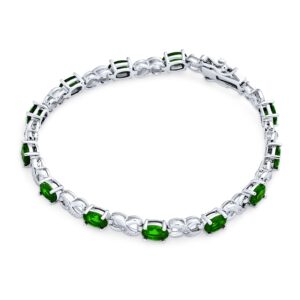 Bling Jewelry 9CT Simulated Green Emerald Cubic Zirconia AAA Oval CZ Romantic Love Knot Symbol Infinity Milgrain Tennis Bracelet for Women Silver Plated