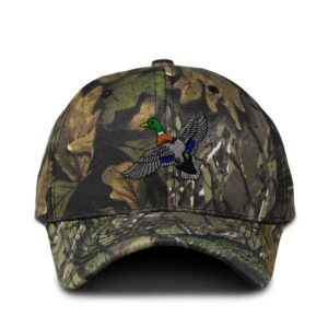 Camo Baseball Cap Animal Wildlife Bird Duck Mallard B Cotton Hunting Dad Hats for Men & Women Strap Closure Forest Tree Green Design Only