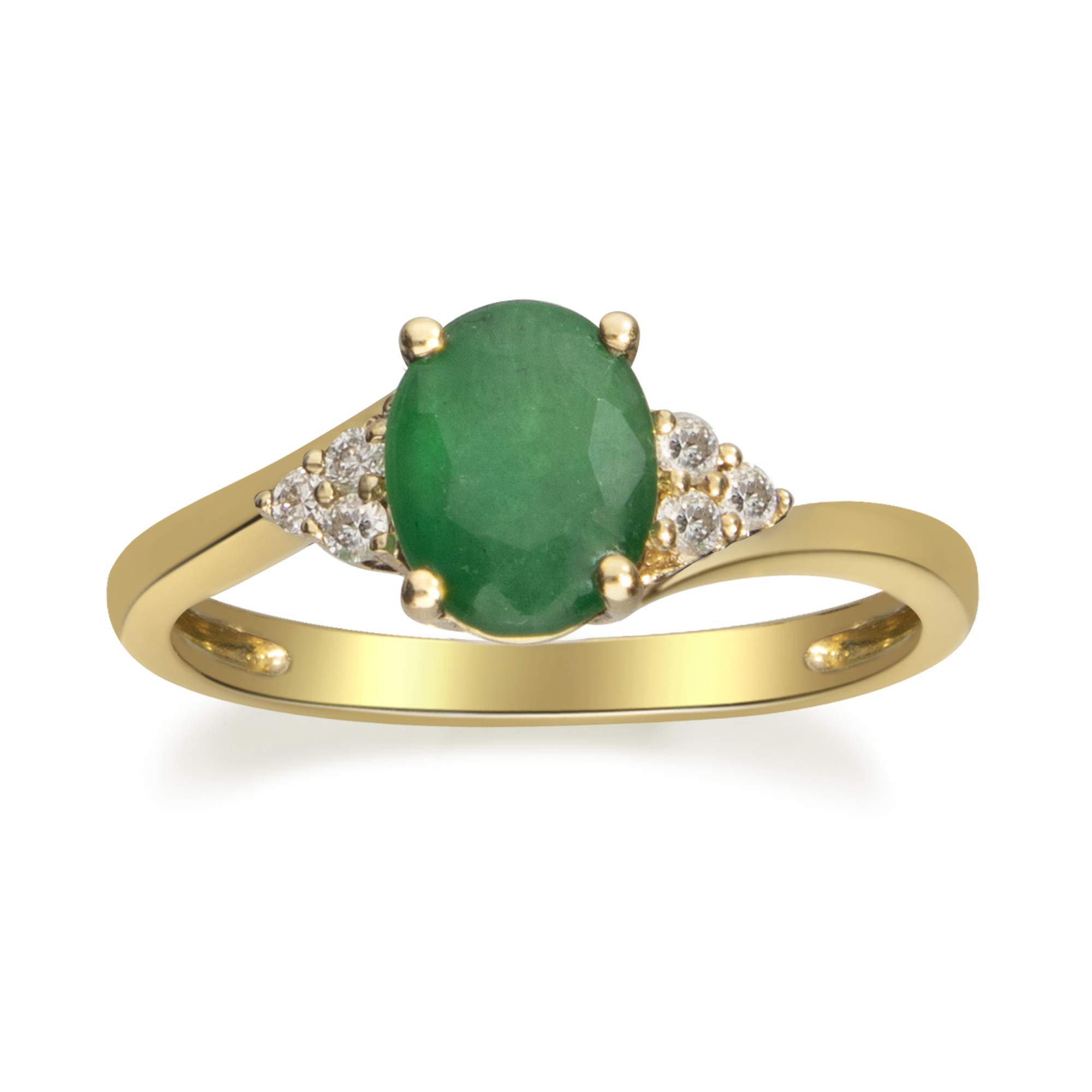 Gin & Grace 10K Yellow Gold Natural Diamond (I1,I2) & Natural Emerald Statement Ring for Women Jewelry Gifts