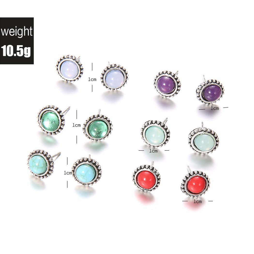 Yokawe Boho Stud Set Earrings Silver Crystal Gem Earring Ear Stud Multiple Ear Jewelry for Women and Girls Gift (6 Pairs)