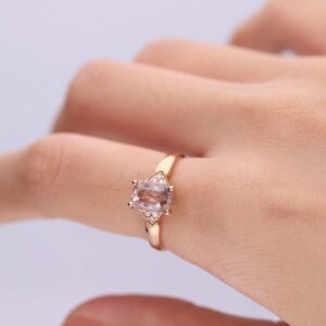 Gin & Grace 10K Rose Gold Genuine Morganite & Natural Diamond Engagment Promise Propose Promise Ring for Women