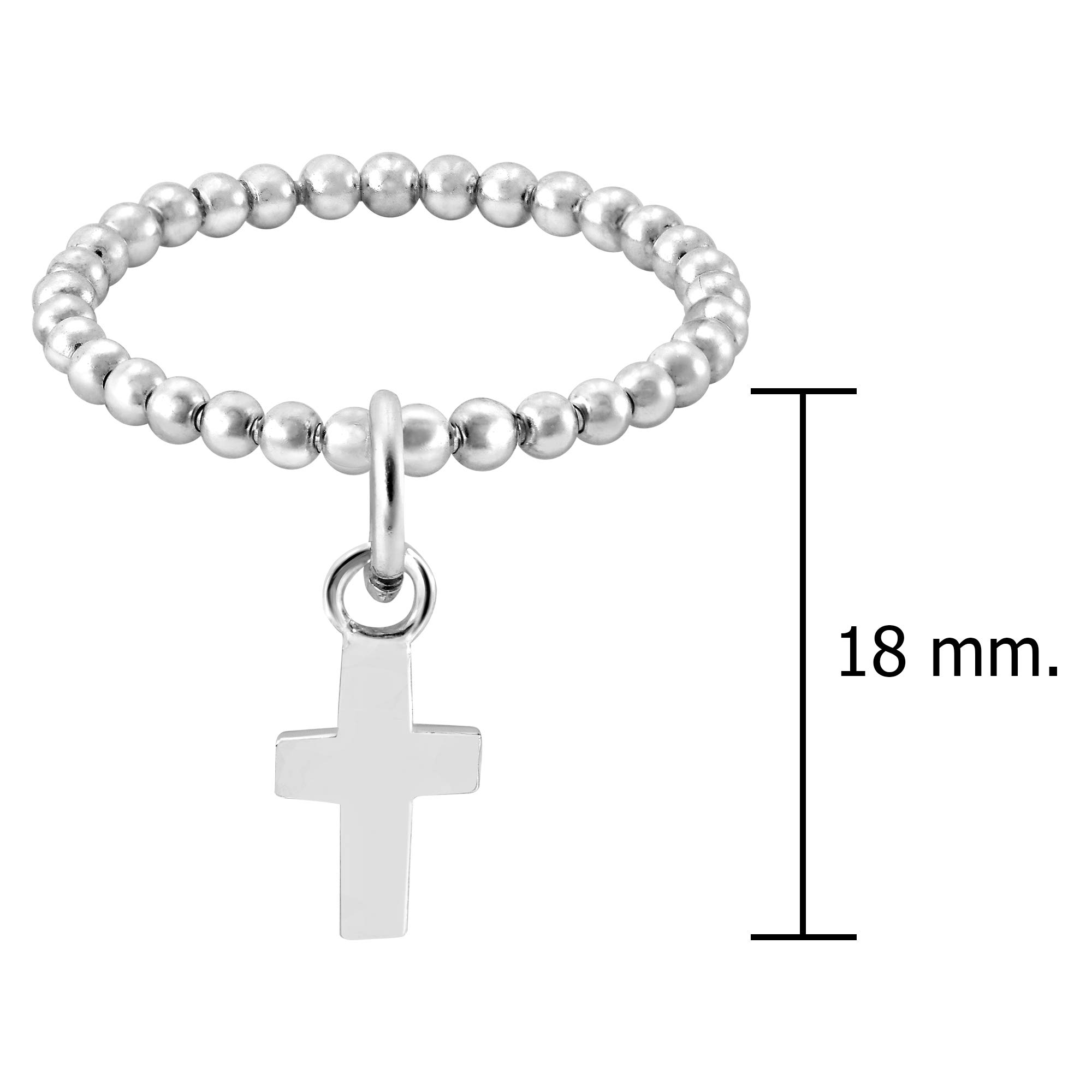 AeraVida Cute Simple Dangle Cross Eternity Bead Ball .925 Sterling Silver Ring (8) | Finger Rings with Dangle Charms for Women