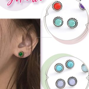 Yokawe Boho Stud Set Earrings Silver Crystal Gem Earring Ear Stud Multiple Ear Jewelry for Women and Girls Gift (6 Pairs)