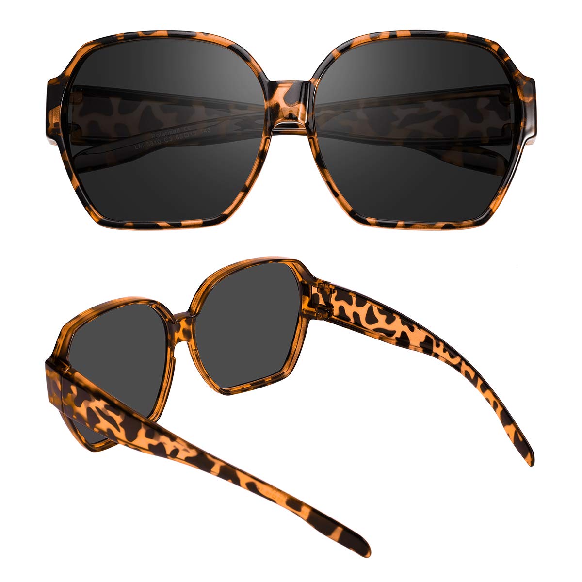 TINHAO Square Oversized Polarized Fit Over Sunglasses Over Glasses with Lightweight Large Frame for Woman Man (Amber leopard, Black)