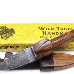 Wild Turkey Handmade Damascus Collection Sgian Dubh Durable Fixed Blade Hunting Knife - Genuine Leather Sheath Included (1171)