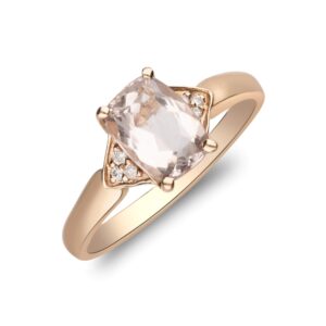 Gin & Grace 10K Rose Gold Genuine Morganite & Natural Diamond Engagment Promise Propose Promise Ring for Women