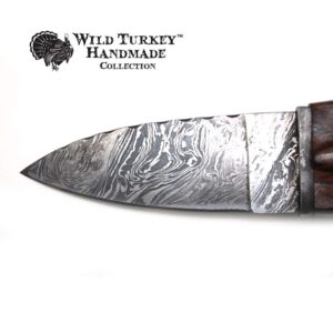 Wild Turkey Handmade Damascus Collection Sgian Dubh Durable Fixed Blade Hunting Knife - Genuine Leather Sheath Included (1171)