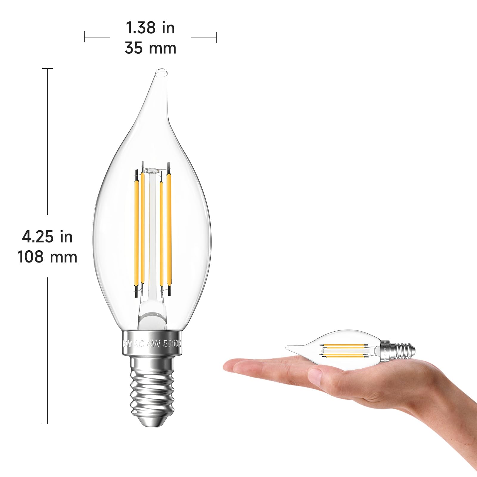 SHINESTAR 8-Pack Chandelier Light Bulbs, 2700K Warm White, 120V 40W Equivalent, E12 Candelabra LED Bulbs, Dimmable