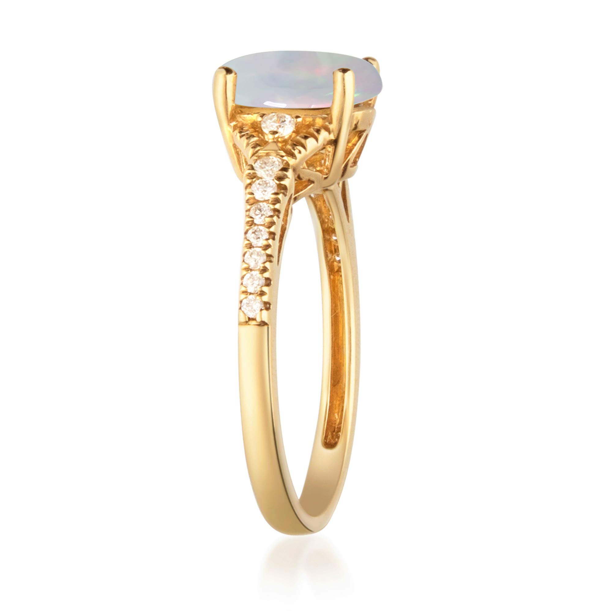 Gin & Grace 10k Yellow Gold Oval-cut Natural Opal and Diamond (I1,I2) Engagement Propose Promise Ring for Women