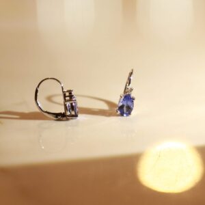 Gin & Grace 10K White Gold Natural Diamond (I1,I2) & Genuine Tanzanite Lever Back Earring for Women